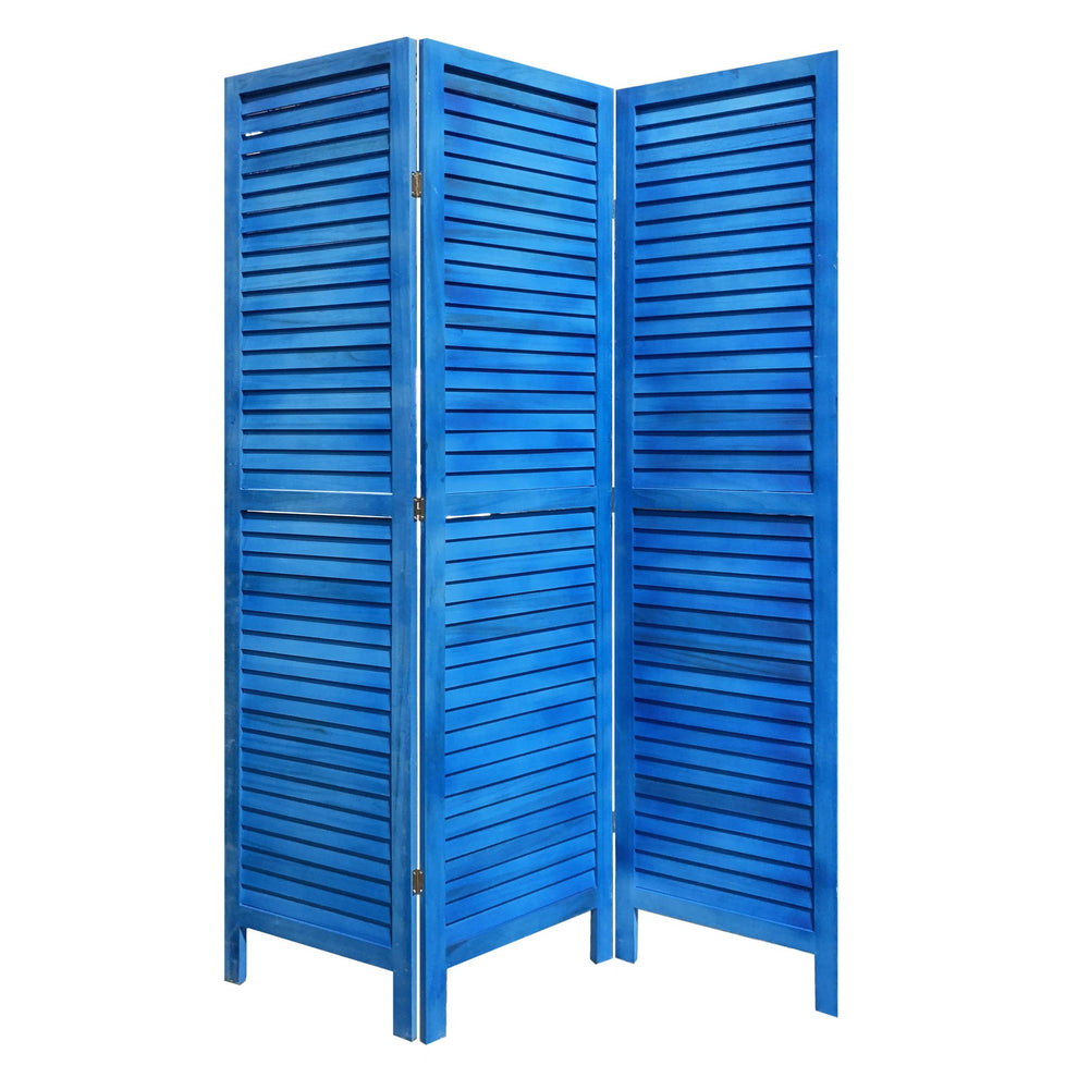 3 Panel Light Blue Shutter Screen Room Divider By Homeroots | Room Dividers | Modishstore - 5