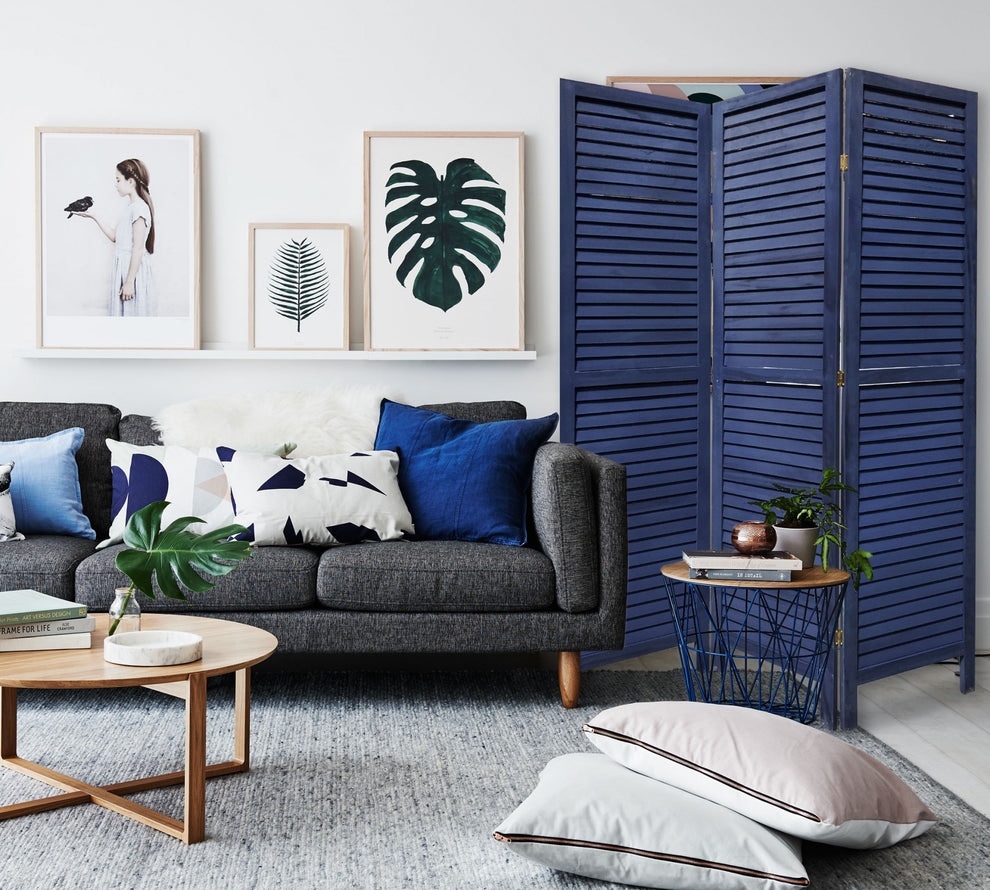 3 Panel Light Blue Shutter Screen Room Divider By Homeroots | Room Dividers | Modishstore - 8