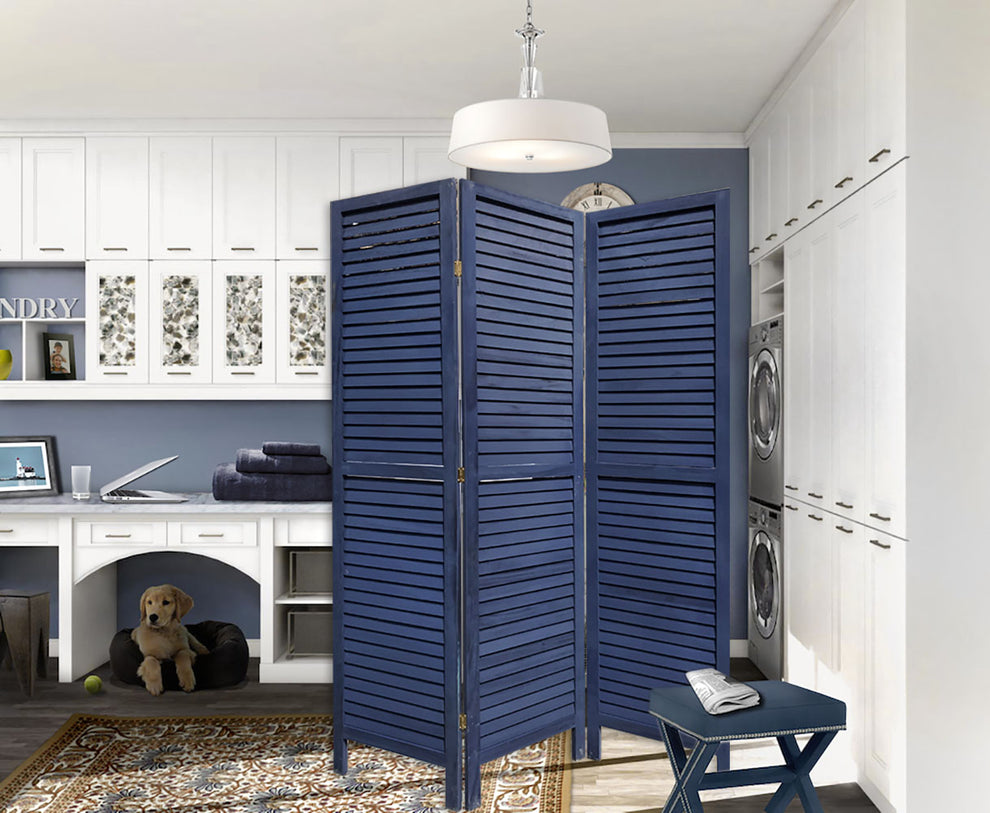 3 Panel Light Blue Shutter Screen Room Divider By Homeroots | Room Dividers | Modishstore - 9