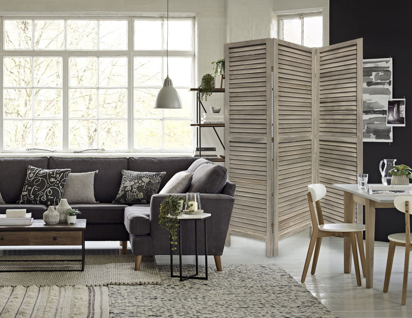 3 Panel Light Blue Shutter Screen Room Divider By Homeroots | Room Dividers | Modishstore - 13