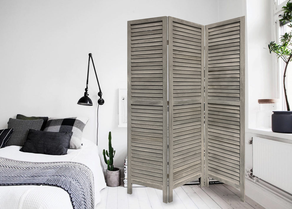 3 Panel Light Blue Shutter Screen Room Divider By Homeroots | Room Dividers | Modishstore - 14