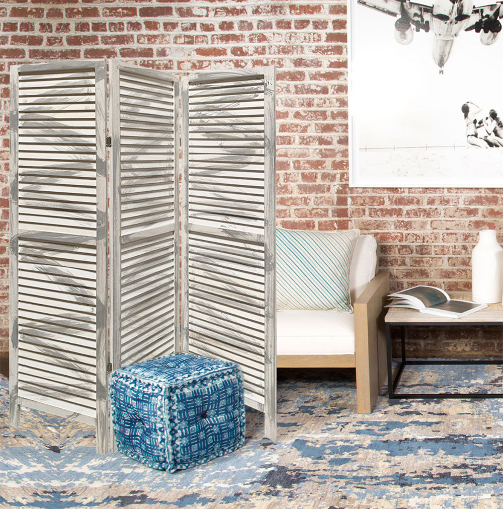 3 Panel Light Blue Shutter Screen Room Divider By Homeroots | Room Dividers | Modishstore - 20