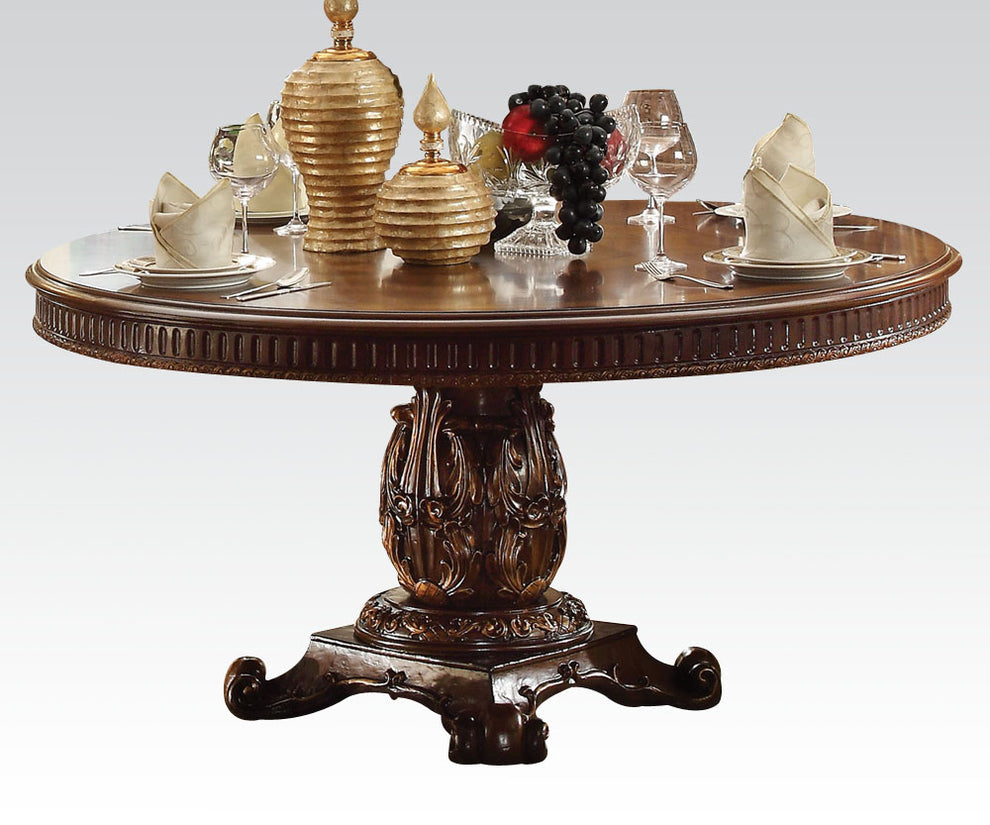 Round Wooden Top Dining Table With Single Carved Pedestal By Homeroots | Dining Tables | Modishstore - 2