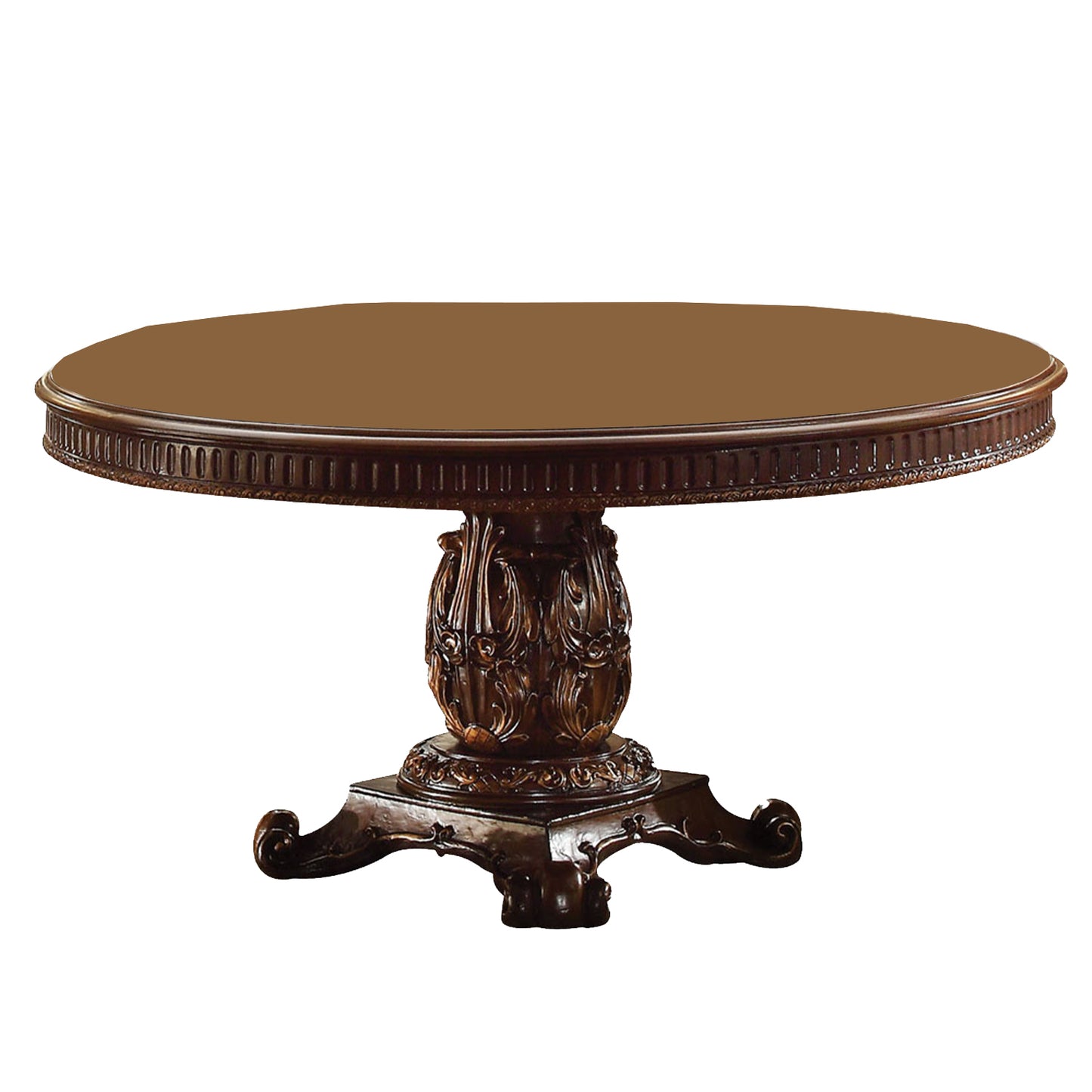 Round Wooden Top Dining Table With Single Carved Pedestal By Homeroots | Dining Tables | Modishstore - 2