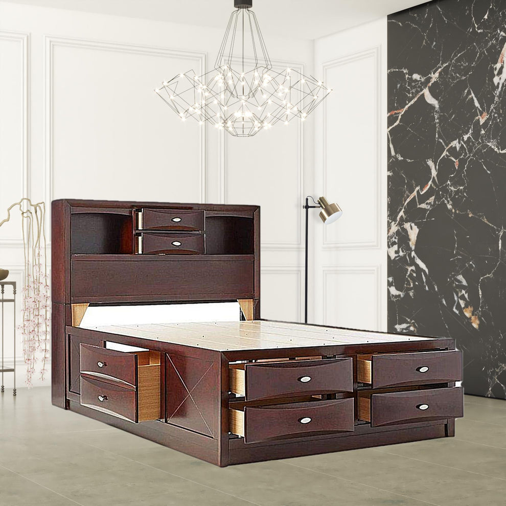 Espresso Finish Wood Multi-Drawer Platform King Bed With Pull Out Tray By Homeroots | Beds | Modishstore - 2