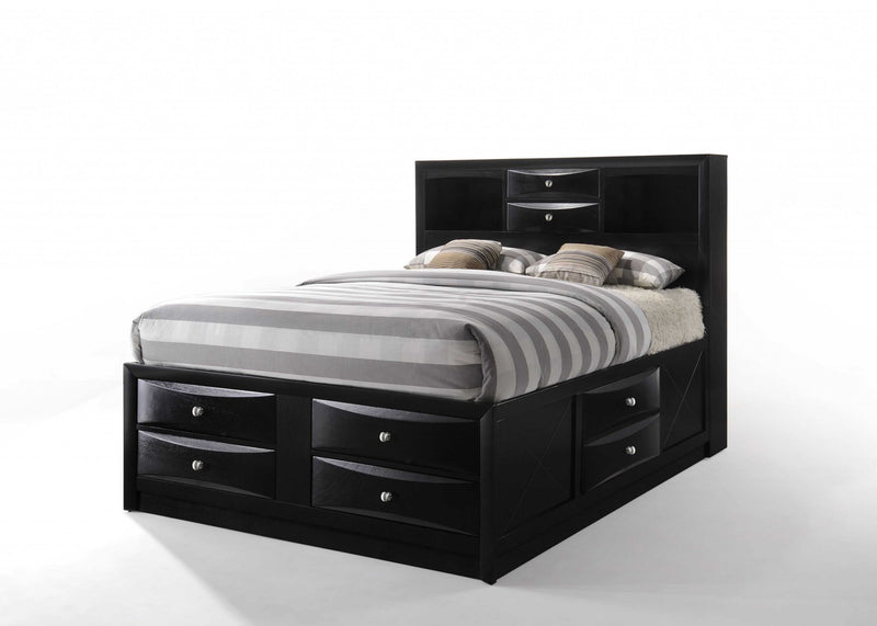 Black Multii-Drawer Wood Platform King Bed With Pull Out Tray By Homeroots | Beds | Modishstore
