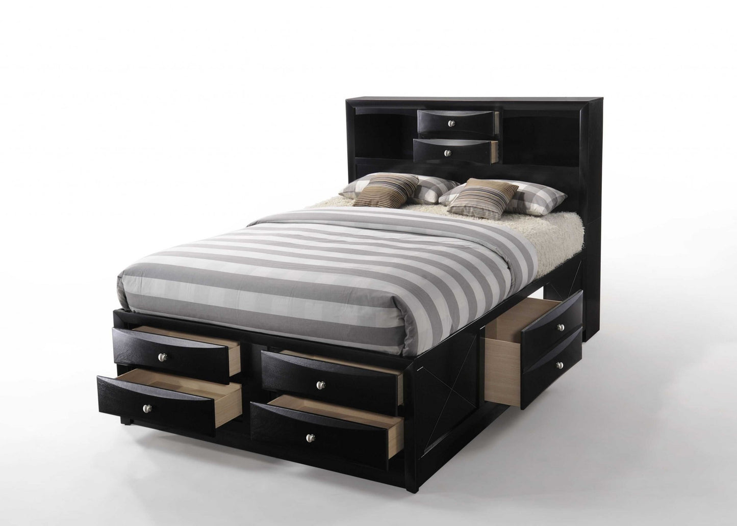 Black Multii-Drawer Wood Platform King Bed With Pull Out Tray By Homeroots | Beds | Modishstore - 2