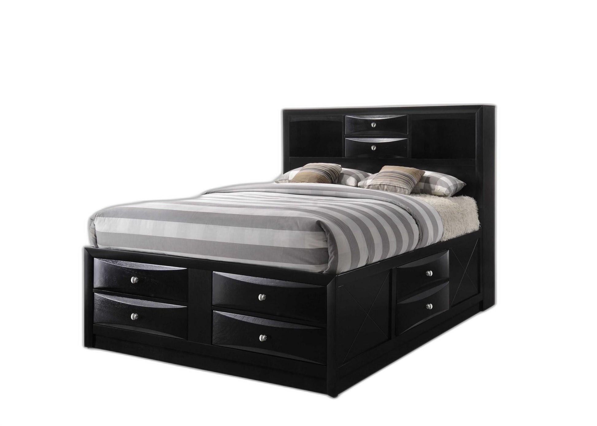 Black Multii-Drawer Wood Platform King Bed With Pull Out Tray By Homeroots | Beds | Modishstore - 3