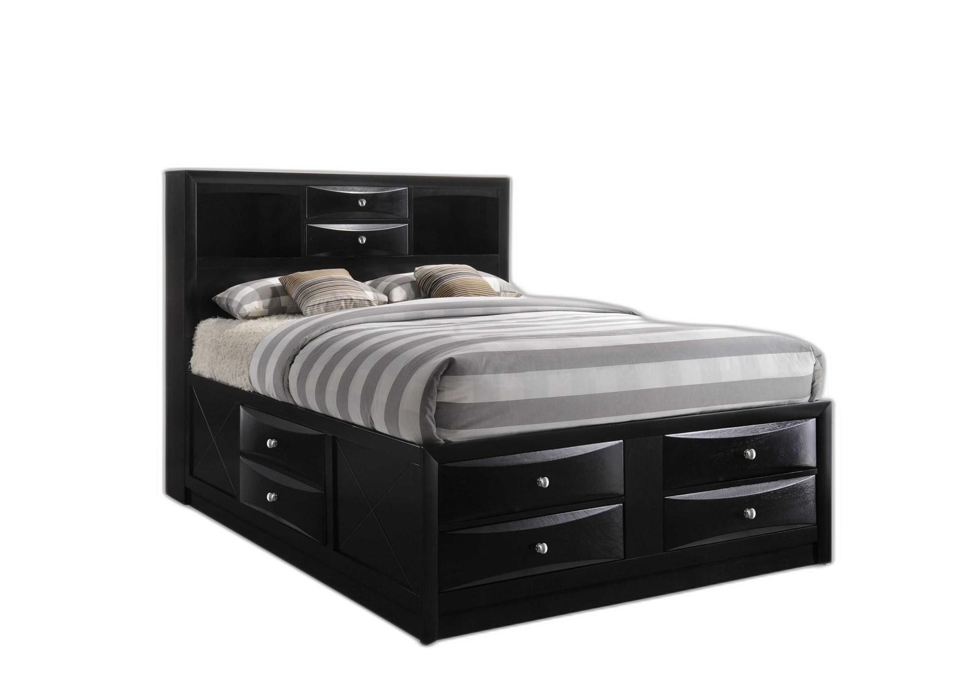 Black Multii-Drawer Wood Platform King Bed With Pull Out Tray By Homeroots | Beds | Modishstore - 4