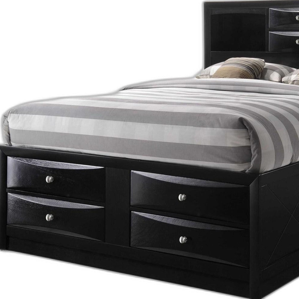 Black Multii-Drawer Wood Platform King Bed With Pull Out Tray By Homeroots | Beds | Modishstore - 5