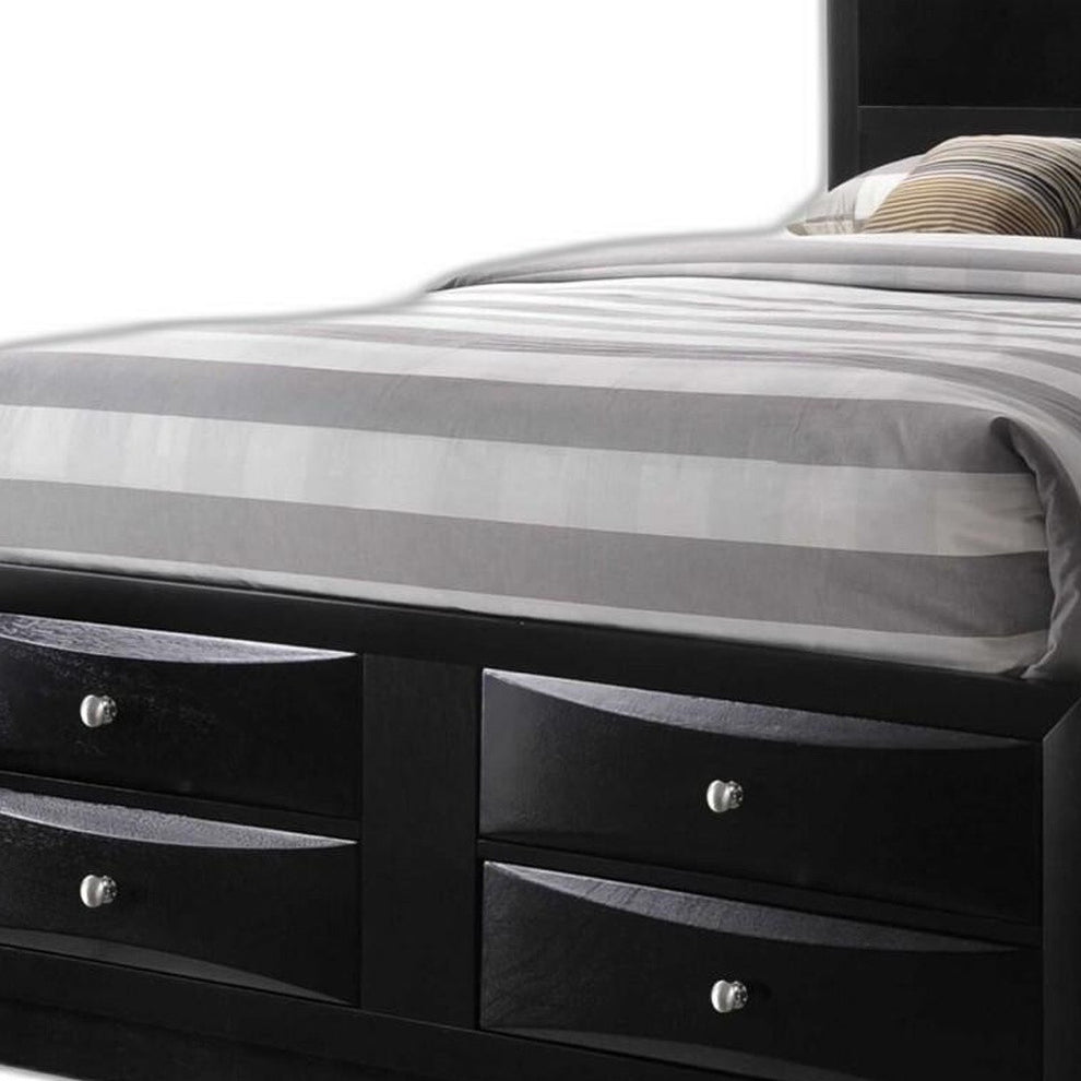 Black Multii-Drawer Wood Platform King Bed With Pull Out Tray By Homeroots | Beds | Modishstore - 6