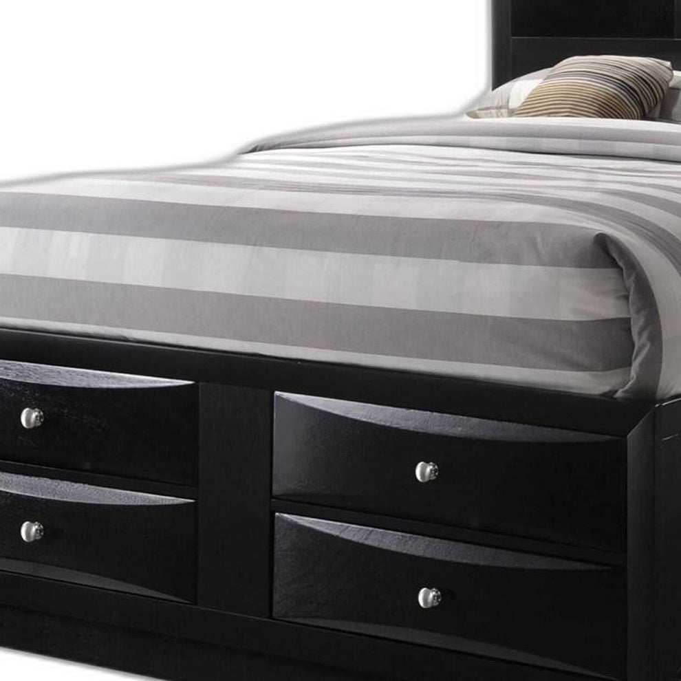 Black Multi-Drawer Queen Bed With Bookcase Headboard By Homeroots | Beds | Modishstore - 5