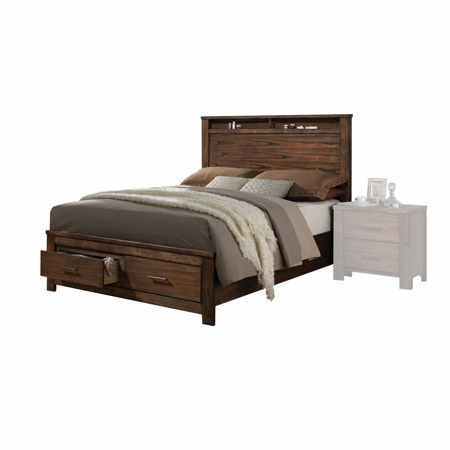 Oak Finish Queen Bed With Storage Headboard And Footboard By Homeroots