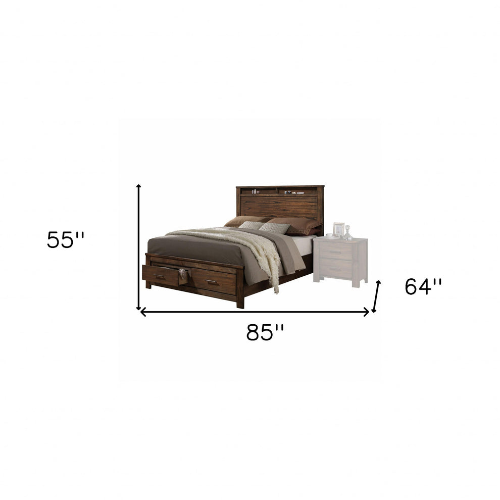 Oak Finish Queen Bed With Storage Headboard And Footboard By Homeroots | Beds | Modishstore - 5