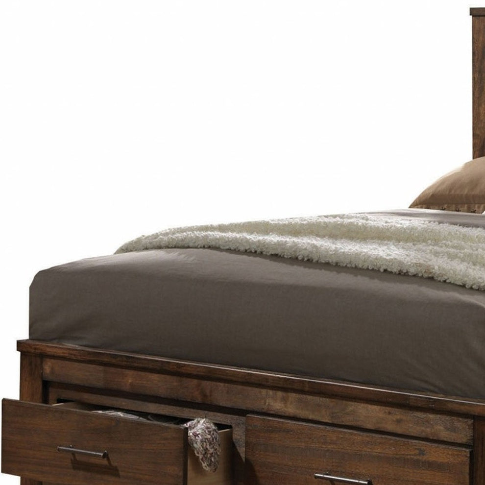 Oak Finish Queen Bed With Storage Headboard And Footboard By Homeroots | Beds | Modishstore - 3