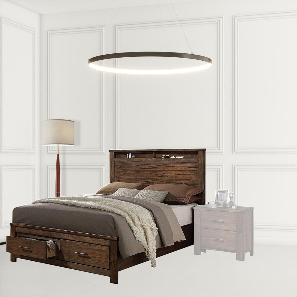 Oak Finish Queen Bed With Storage Headboard And Footboard By Homeroots | Beds | Modishstore - 2