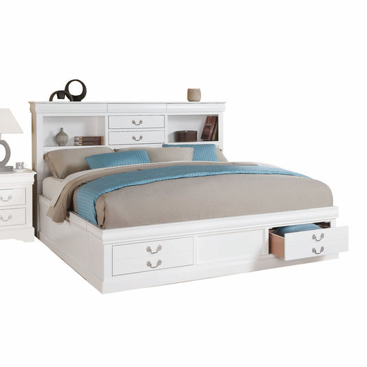 White Wooden Queen Bed With Storage By Homeroots | Beds | Modishstore