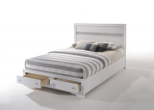 Contemporary White And Grey Queen Bed With Storage Footboard By Homeroots | Beds | Modishstore