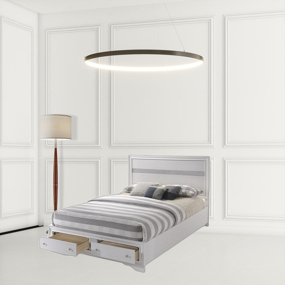 Contemporary White And Grey Queen Bed With Storage Footboard By Homeroots | Beds | Modishstore - 2