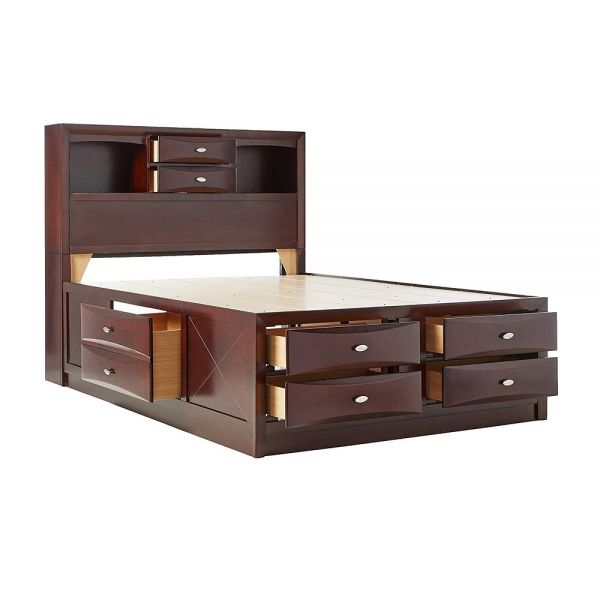 Espresso Multi-Drawer Wood Platform Full Bed With Pull Out Tray By Homeroots | Beds | Modishstore
