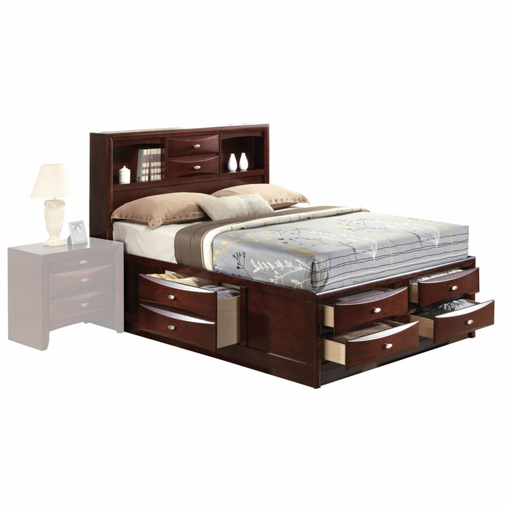 Espresso Multi-Drawer Wood Platform Full Bed With Pull Out Tray By Homeroots | Beds | Modishstore - 2