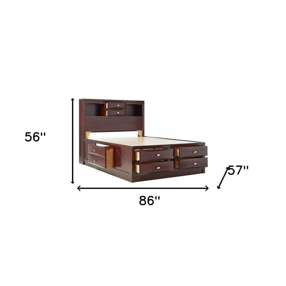 Espresso Multi-Drawer Wood Platform Full Bed With Pull Out Tray By Homeroots | Beds | Modishstore - 4
