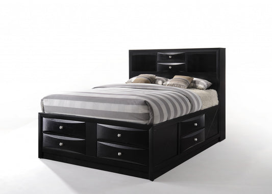 Black Multi-Drawer Wood Platform Full Bed With Pull Out Tray By Homeroots | Beds | Modishstore
