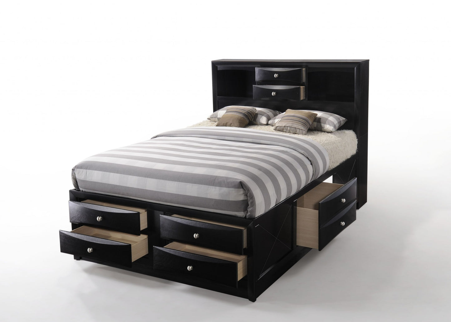 Black Multi-Drawer Wood Platform Full Bed With Pull Out Tray By Homeroots | Beds | Modishstore - 2