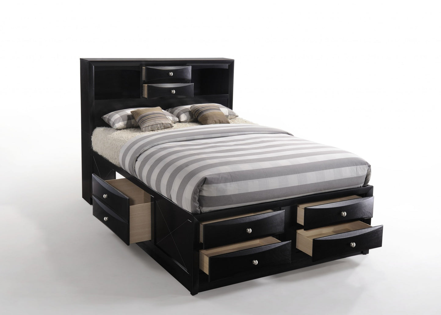 Black Multi-Drawer Wood Platform Full Bed With Pull Out Tray By Homeroots | Beds | Modishstore - 3