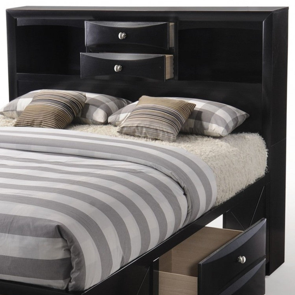 Black Multi-Drawer Wood Platform Full Bed With Pull Out Tray By Homeroots | Beds | Modishstore - 4