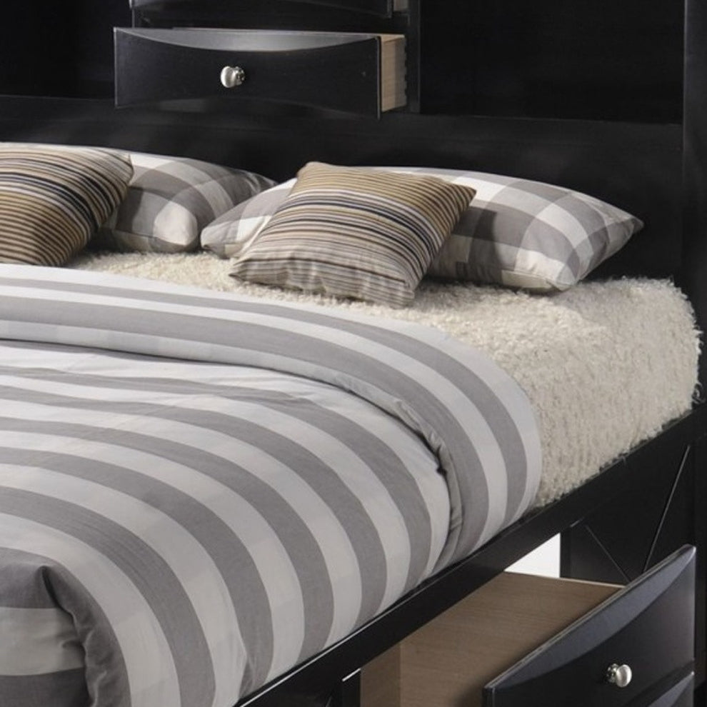 Black Multi-Drawer Wood Platform Full Bed With Pull Out Tray By Homeroots | Beds | Modishstore - 5