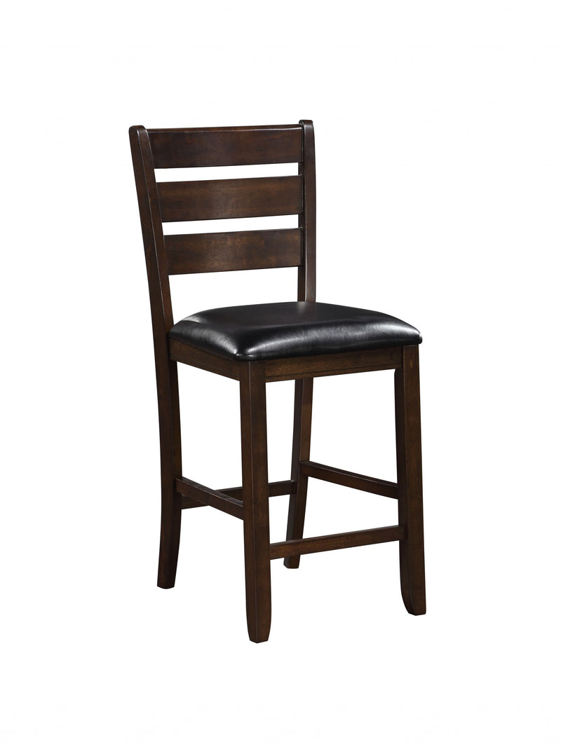 Set of 2 41' Dark Wood Finish and Black Faux Leather Ladder Back Counter Height Chairs By Homeroots | Bar Stools | Modishstore
