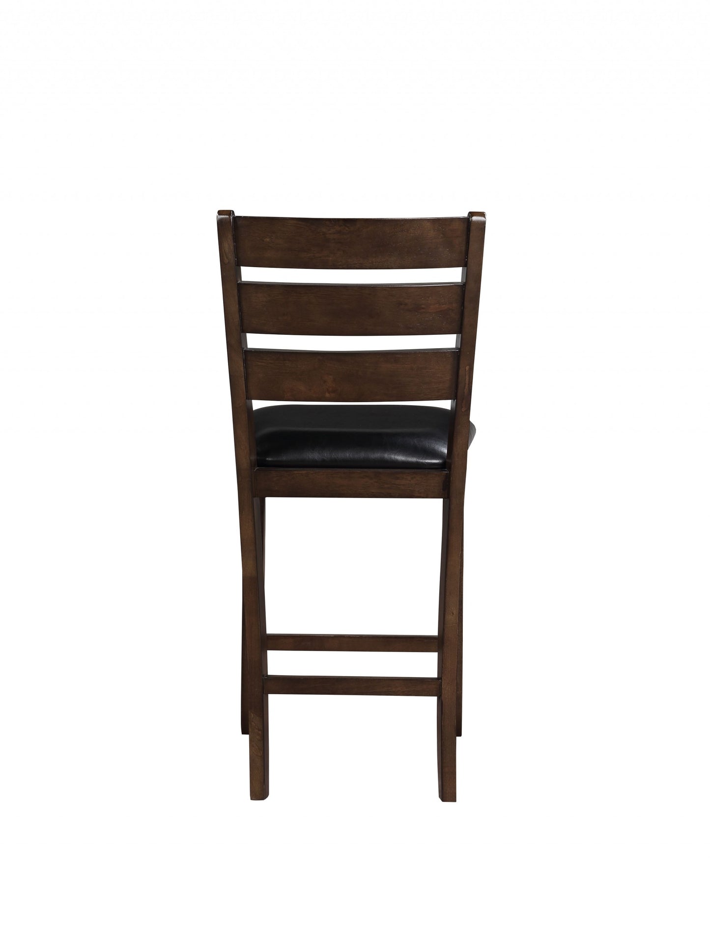Set of 2 41' Dark Wood Finish and Black Faux Leather Ladder Back Counter Height Chairs By Homeroots