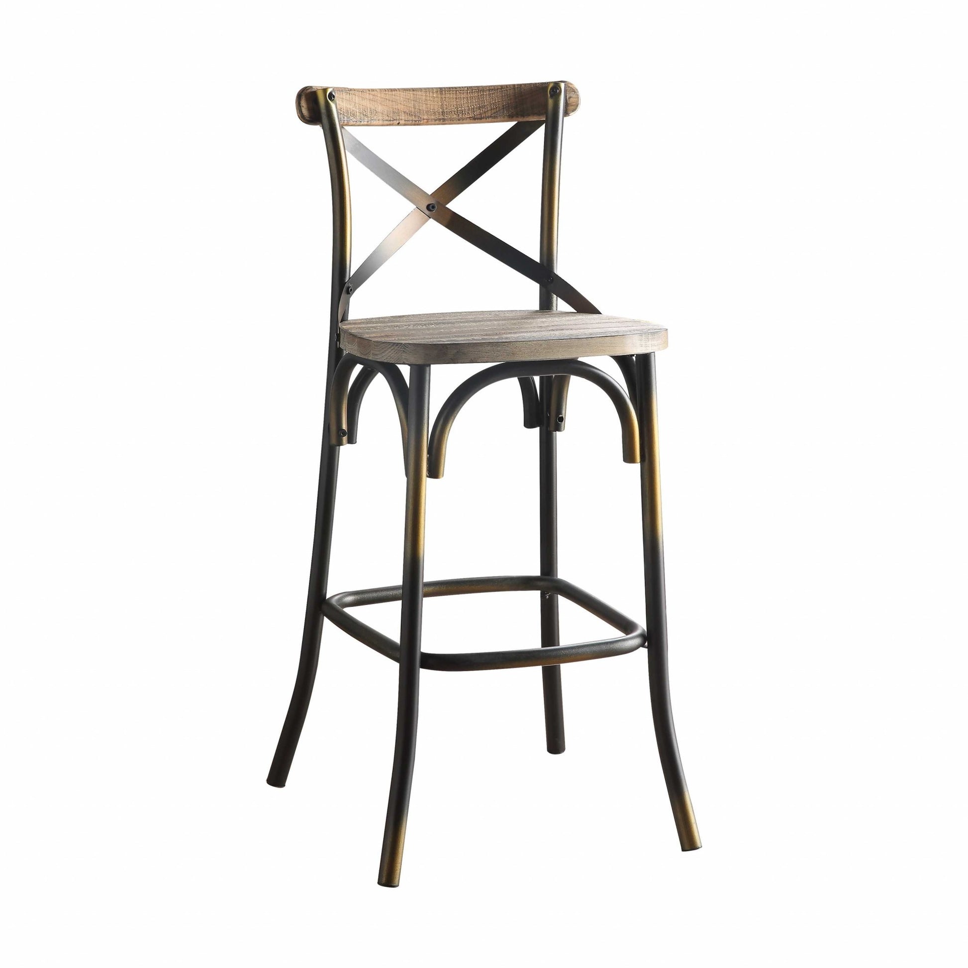 43' High Back Antiqued Copper And Oak Finish Bar Chair By Homeroots | Bar Stools | Modishstore