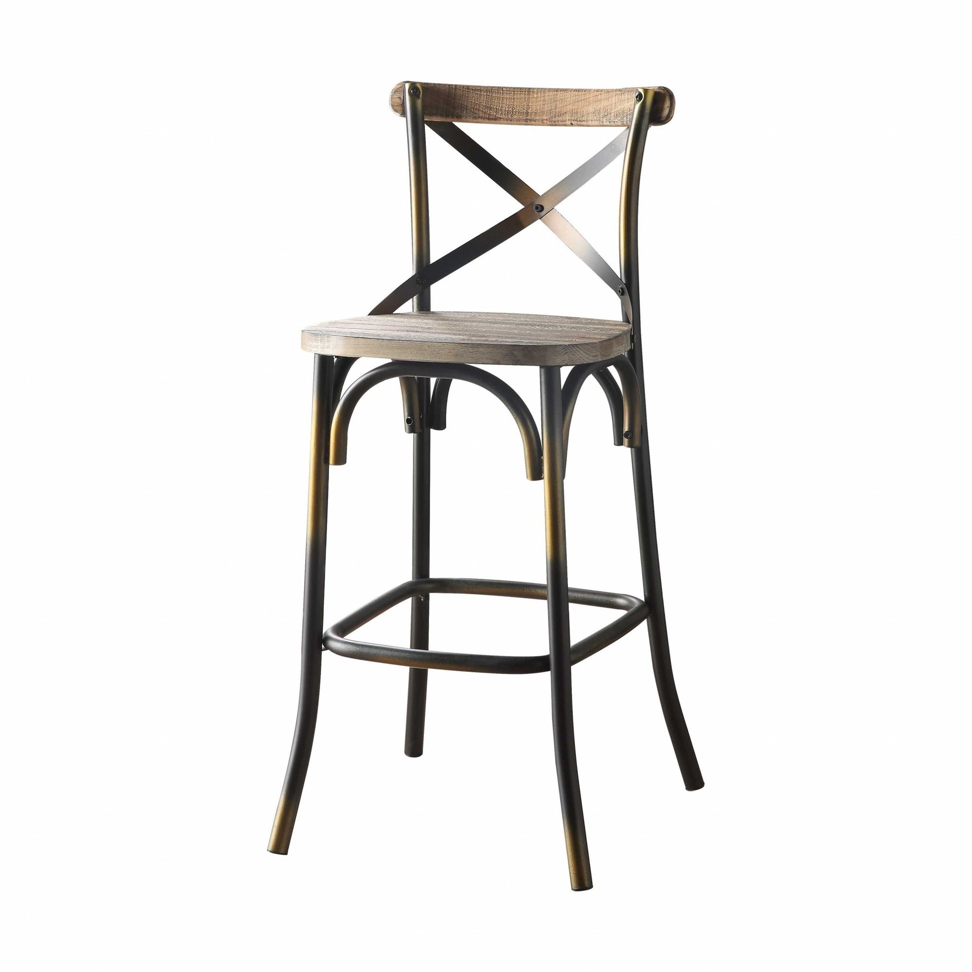 43' High Back Antiqued Copper And Oak Finish Bar Chair By Homeroots | Bar Stools | Modishstore - 3