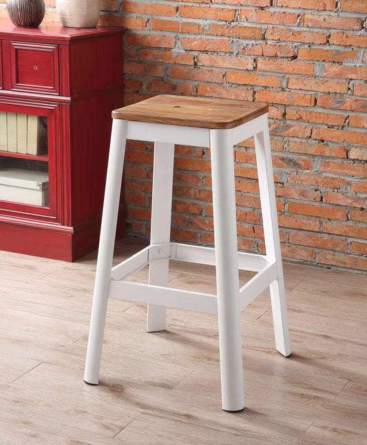 Contrast White And Natural Wood Bar Stool By Homeroots | Bar Stools | Modishstore - 2