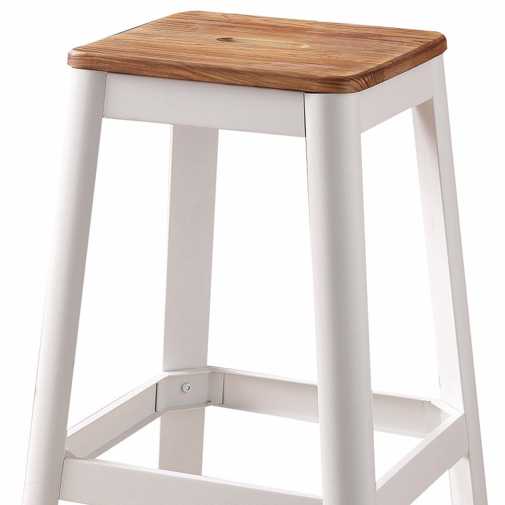 Contrast White And Natural Wood Bar Stool By Homeroots | Bar Stools | Modishstore - 4