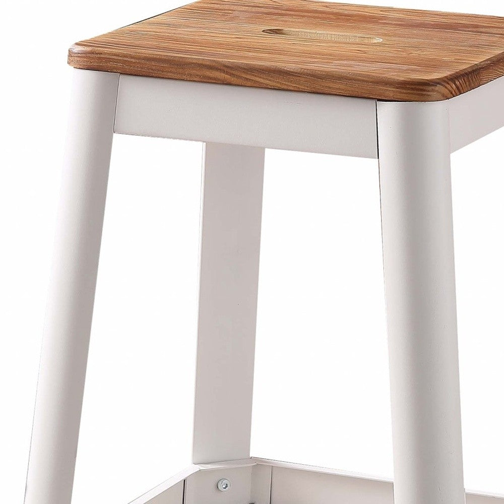 Contrast White And Natural Wood Bar Stool By Homeroots | Bar Stools | Modishstore - 5