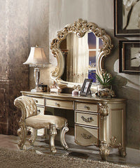 Elaborate Carved Gold Patina Finish Desk Vanity Dressing Table with 7 Drawers By Homeroots