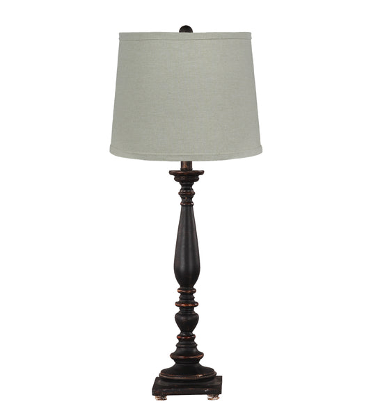 Distressed Black Traditional Table Lamp with Natural Shade By Homeroots | Table Lamps | Modishstore