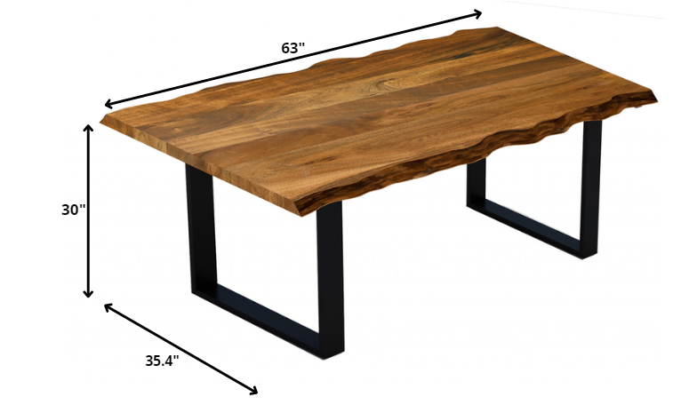 63" Modern Rustic Real Wood Live Edge Dining Table By Homeroots | Dining Tables | Modishstore - 2