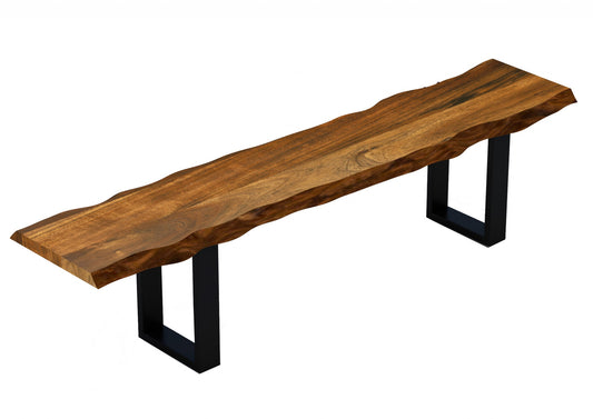 55" Live Edge Acacia Wood Bench with Black Metal Legs By Homeroots | Benches | Modishstore