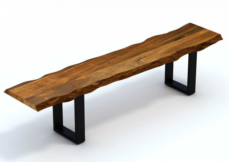 71" Live Edge Acacia Wood Bench with Black Metal Legs By Homeroots - 379792 | Benches | Modishstore