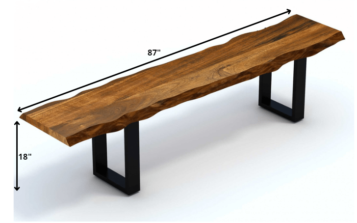 87" Live Edge Acacia Wood Bench With Black Metal Legs By Homeroots | Benches | Modishstore - 2
