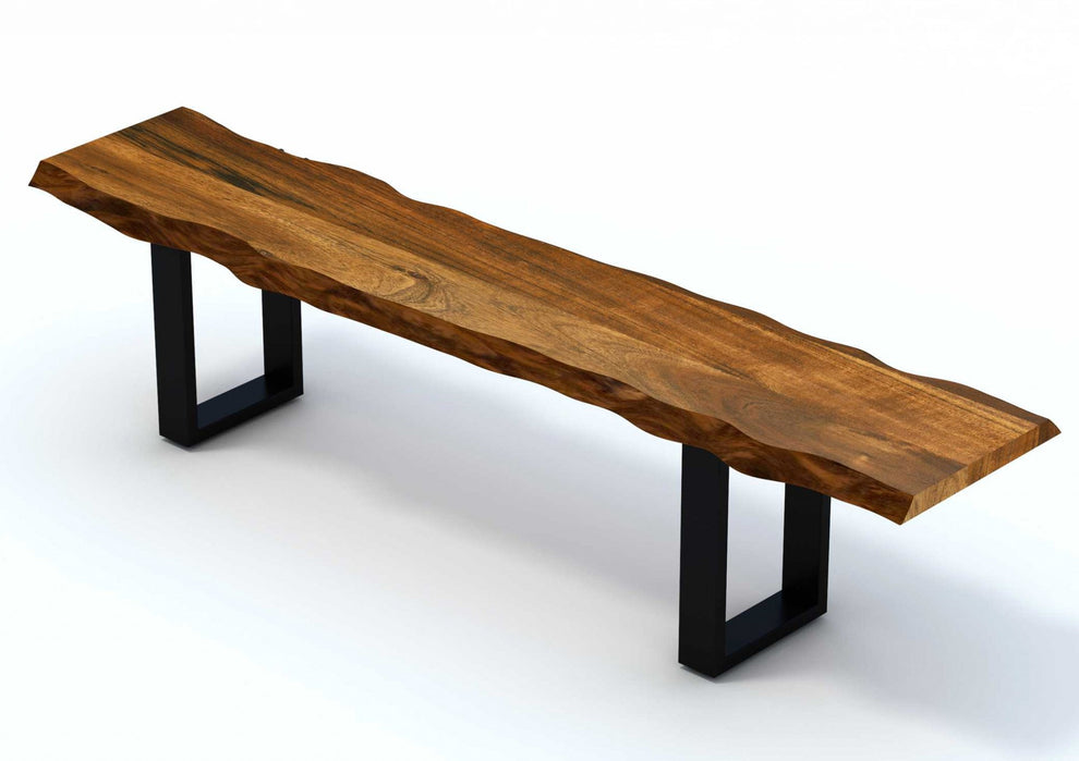 87" Live Edge Acacia Wood Bench With Black Metal Legs By Homeroots | Benches | Modishstore - 3