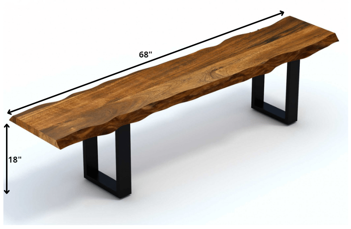 Live Edge Acacia Wood Dining Bench With Black Metal Legs By Homeroots | Benches | Modishstore - 2