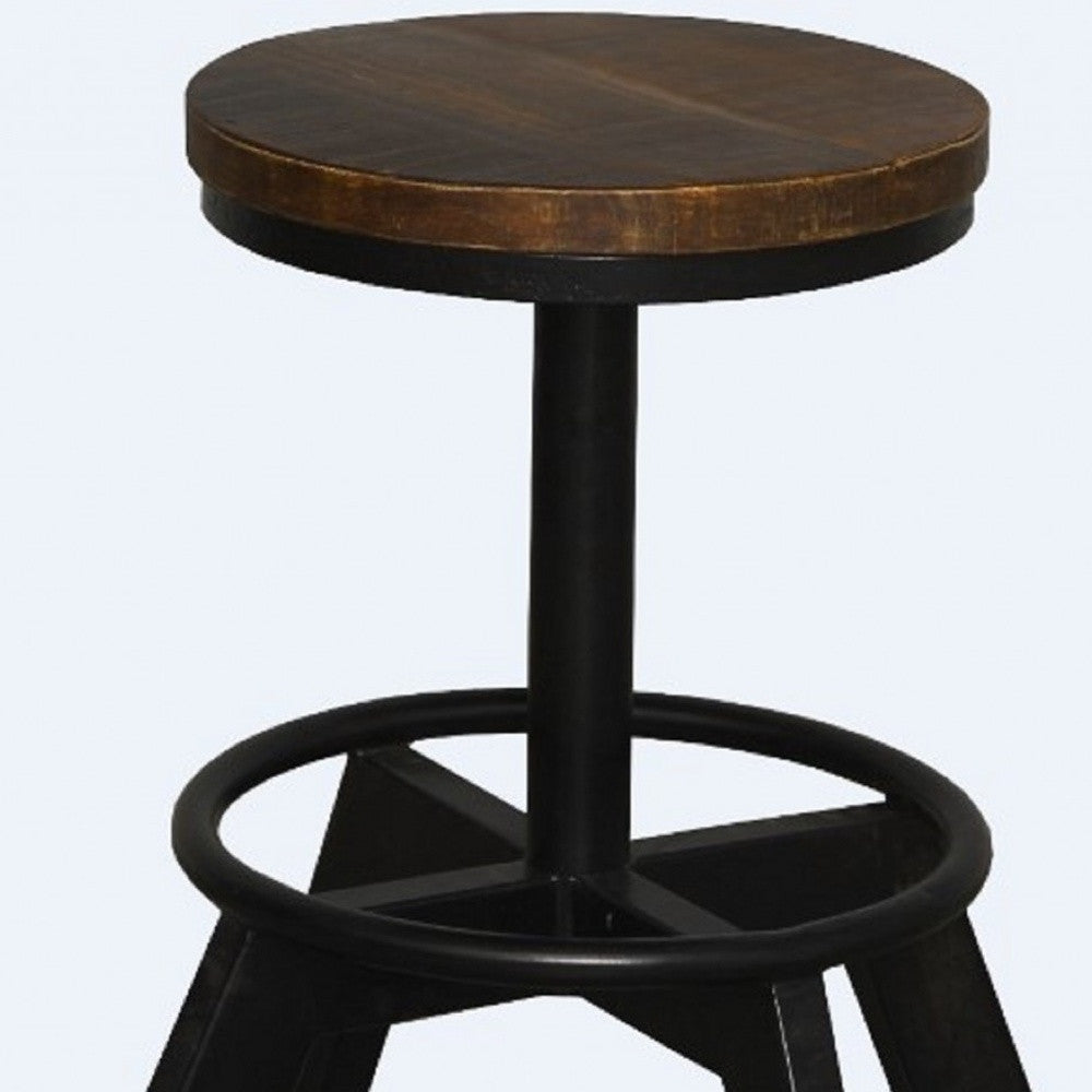 Old School Industrial Dark Wood Stool By Homeroots | Bar Stools | Modishstore - 3