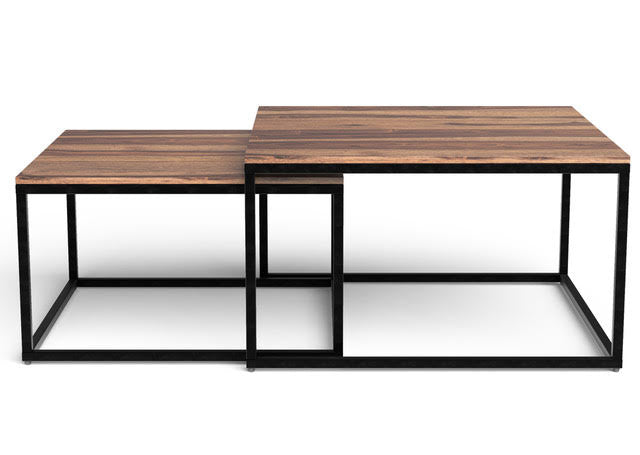 Set of 2 Squared Off Natural Wood Nesting Coffee Tables By Homeroots | Coffee Tables | Modishstore - 2