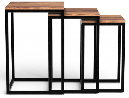 Set of 3 Squared Off Natural Wood Nesting End Tables By Homeroots | End Tables | Modishstore