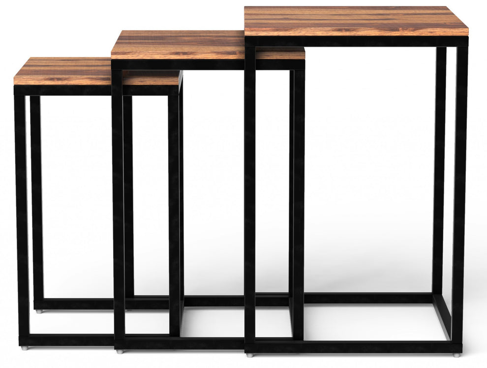 Set of 3 Squared Off Natural Wood Nesting End Tables By Homeroots | End Tables | Modishstore - 2